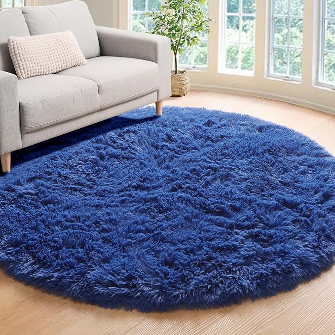 ONASAR Navy Blue Round Area Rug 4ft, Soft Bedroom Circle Rugs Floor Mat - Image 3