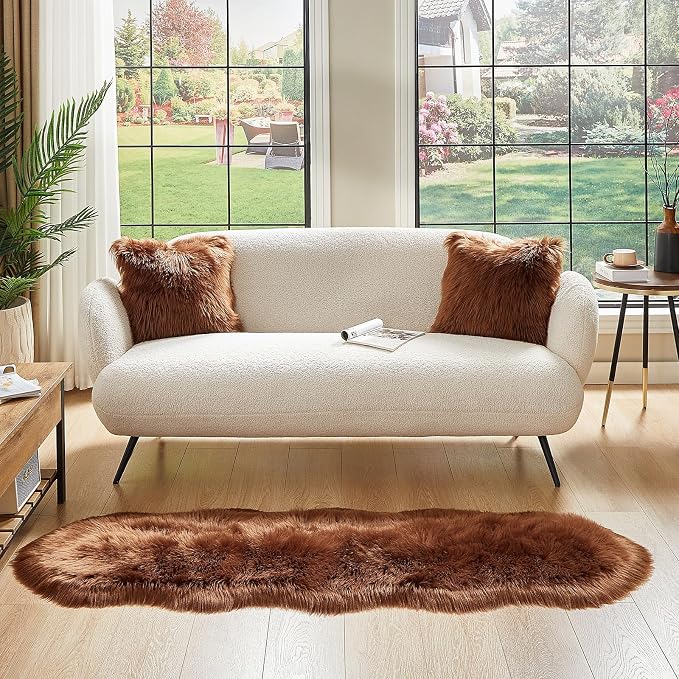 AMTOVO Faux Sheepskin Rug, Coffee Ultra Soft Fluffy Shag Area Rug, 2 x 6 ft - Image 6