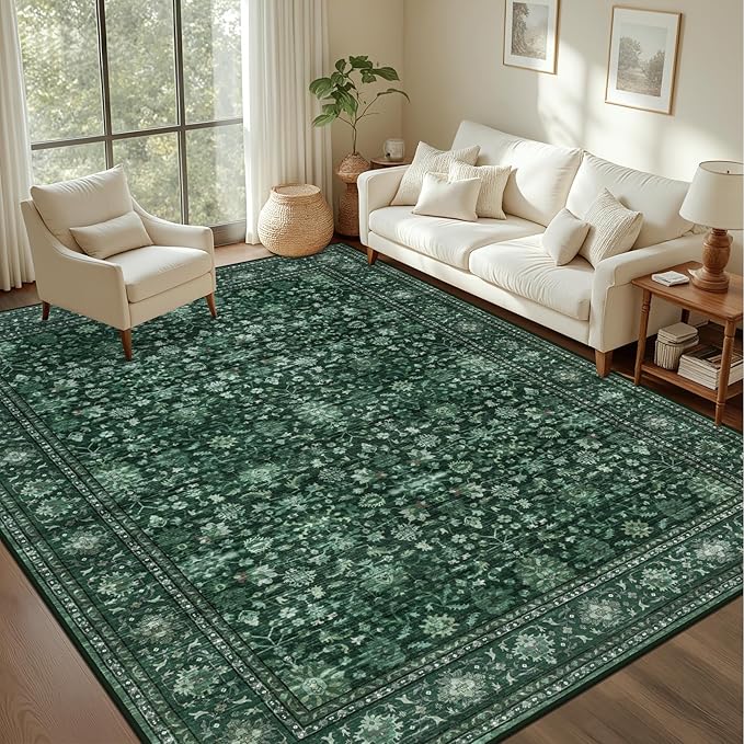 3x5 Area Rugs Living Room Rug: Washable Vintage Distressed Floral Rug No Slip by EXPEDIX