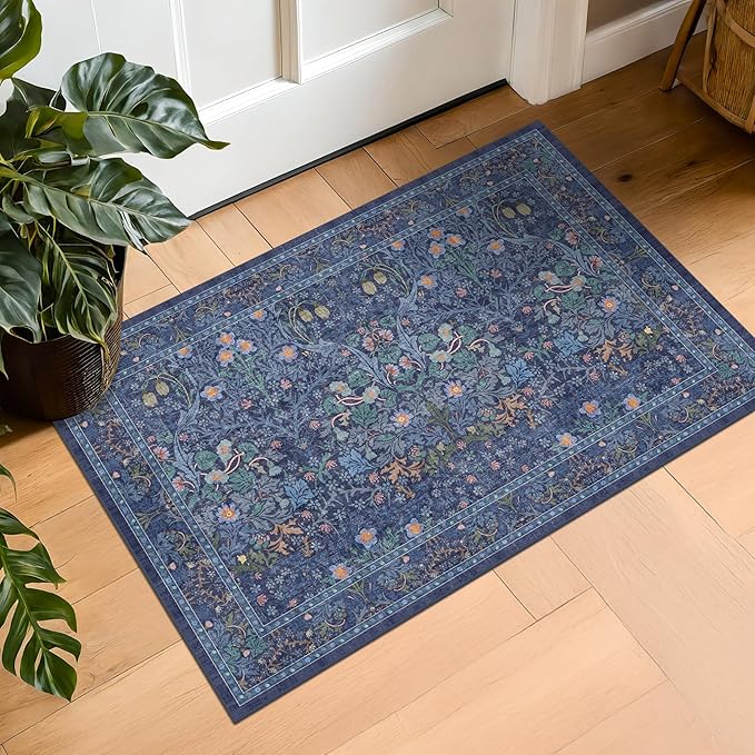 Navy Blue Washable 2x3 Entry Rug by HazoHaus