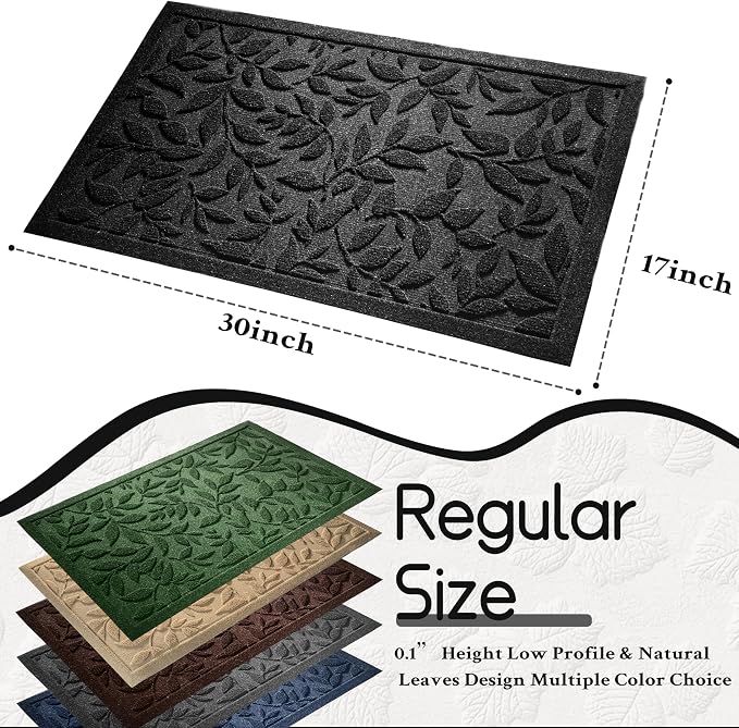 Black Leaves Outdoor Indoor Entrance Doormats, Absorbent Durable Heavy Duty - Image 2