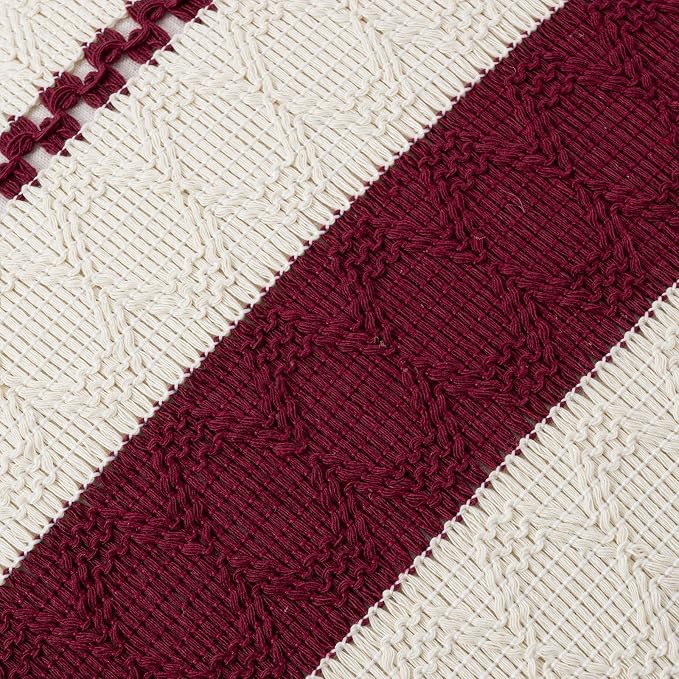 Fancy Homi Set of 1 Burgundy Boho Decorative Throw Pillow Covers 22x22 Inch - Image 4