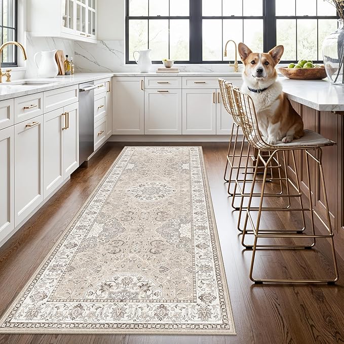 Washable 3x8 Kitchen Runner Rug: Indoor Oriental Hallway Carpet Low-Pile Stain by HYHAOYUNLAI