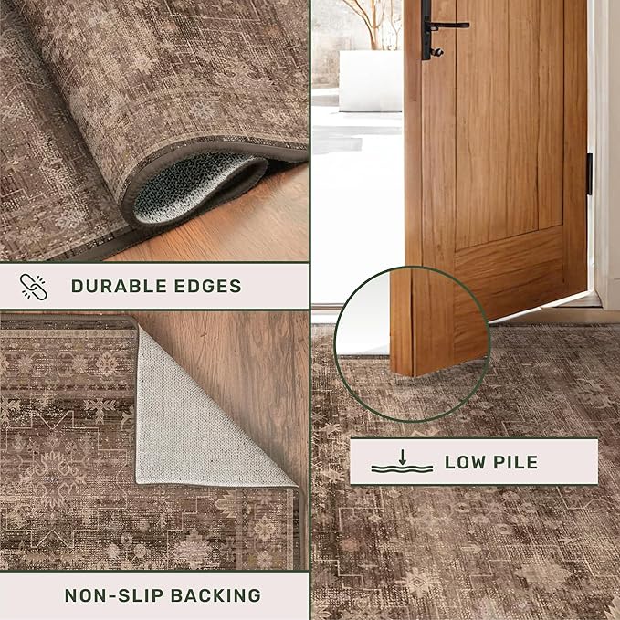 Brown Boho Washable 2x7 Runner Rugs - Image 5