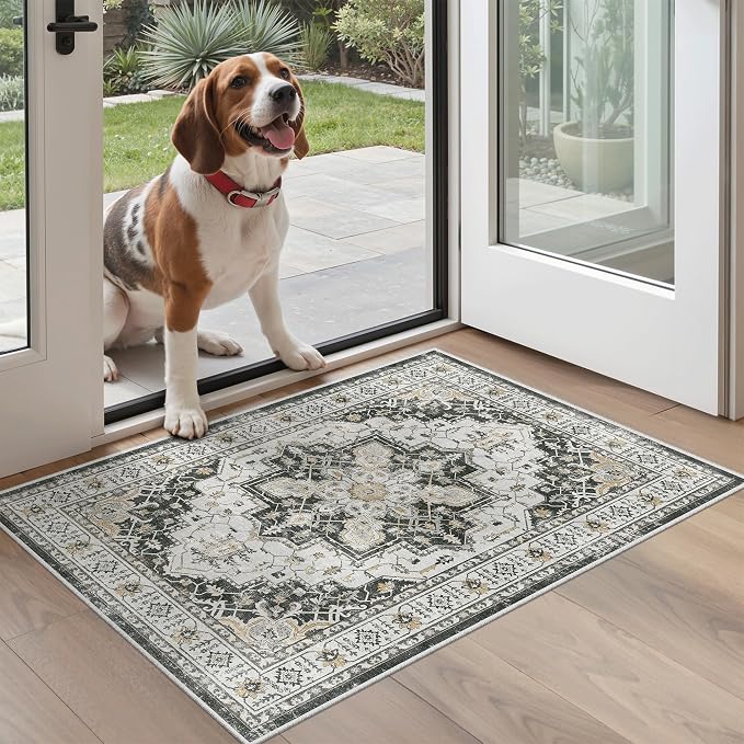 Madane Washable Area Rug 2x3, Small Entryway Rug Non-Slip Vintage Door Mat by Madane