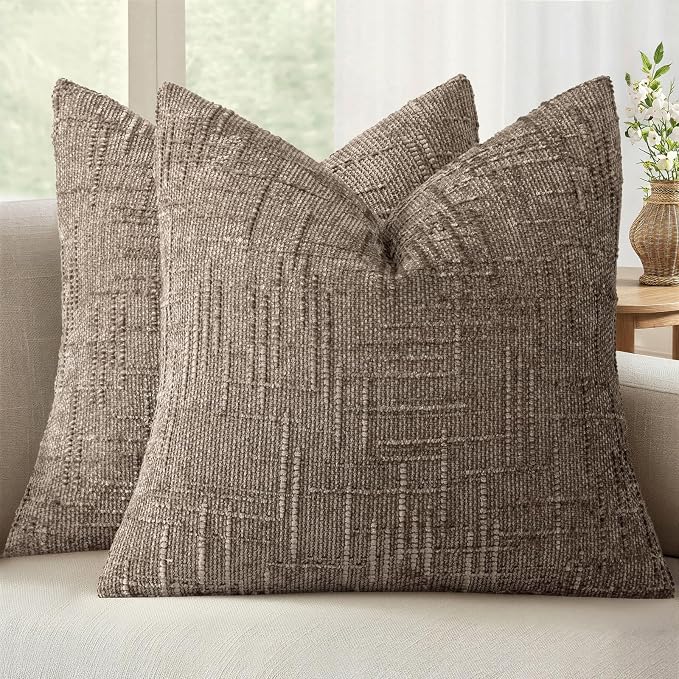 MIULEE Chenille Textured Euro Pillow Covers Taupe Grey 24x24 Set of 2 | Slubby by MIULEE