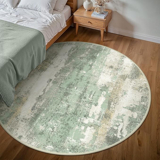 Round Rugs 8FT for Living Room Bedroom, Modern Abstract Machine Washable Circle - Image 3