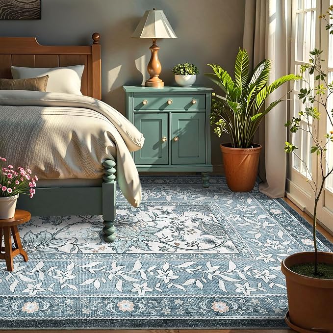 GarveeHome Provence Misty Blue 6x9 Area Rugs, Botanical Grove Vintage - Image 2