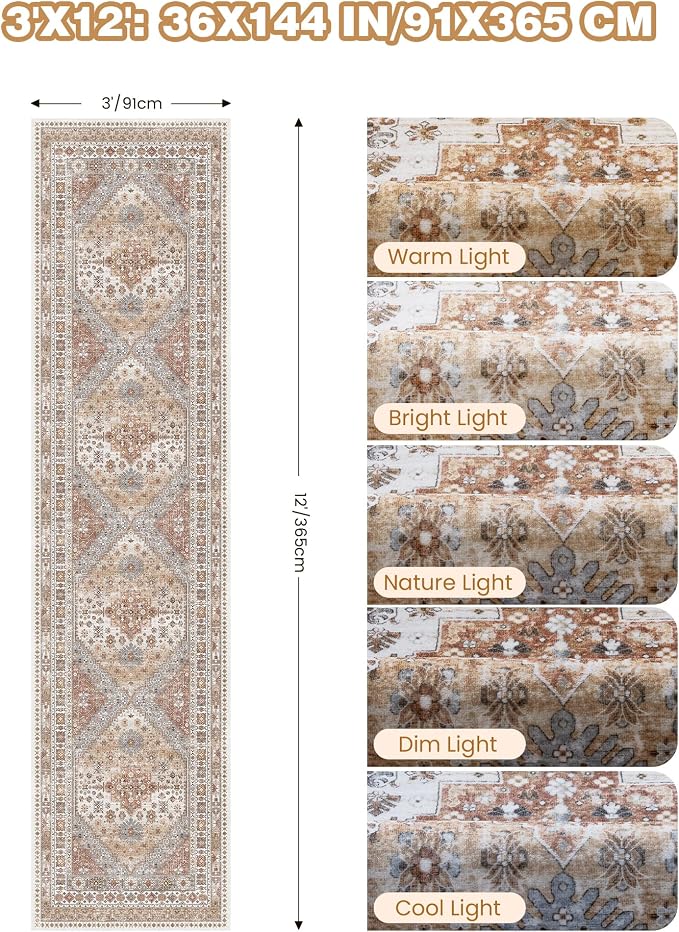 3x12 Runner Rug for Hallway, Non-Slip Long Bathroom Rugs Runner for Kitchen - Image 2