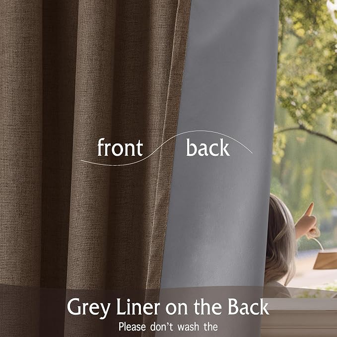 RYB HOME Coffee 100% Blackout Short Curtains 52 Width 45 inch Length, Light - Image 6