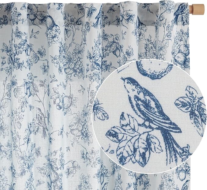 jinchan Linen Floral Curtains for Living Room 96 Inch Length Blue Printed - Image 7