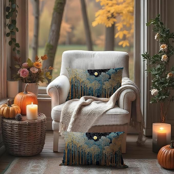 Rustic William Morris Inspired Forest Green Moon Decor Pillow Covers 12x20 Set - Image 3