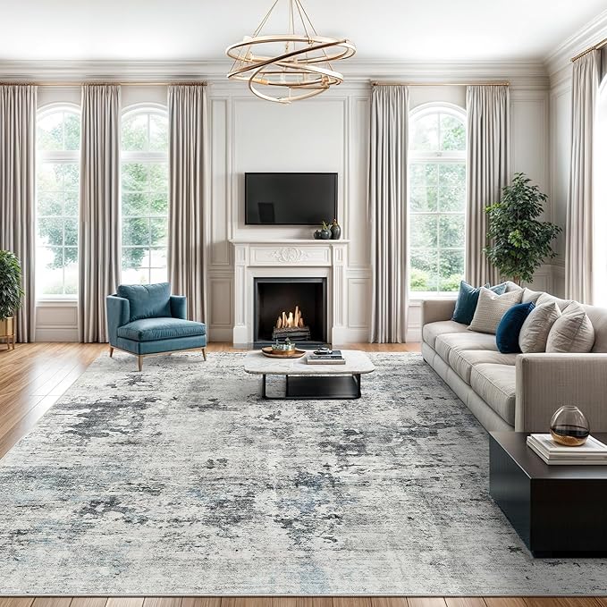 Abstract Rug 8x10 Large Living Room Rugs Neutral Modern Washable Area Rugs by Soalmost