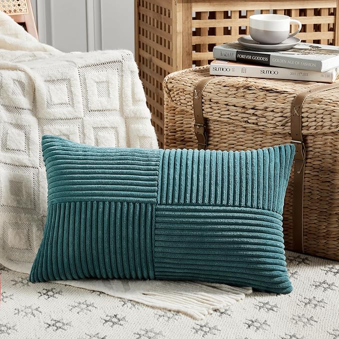 Fancy Homi 2 Packs Teal Long Lumbar Decorative Throw Pillow Covers 12x24 Inch - Image 2