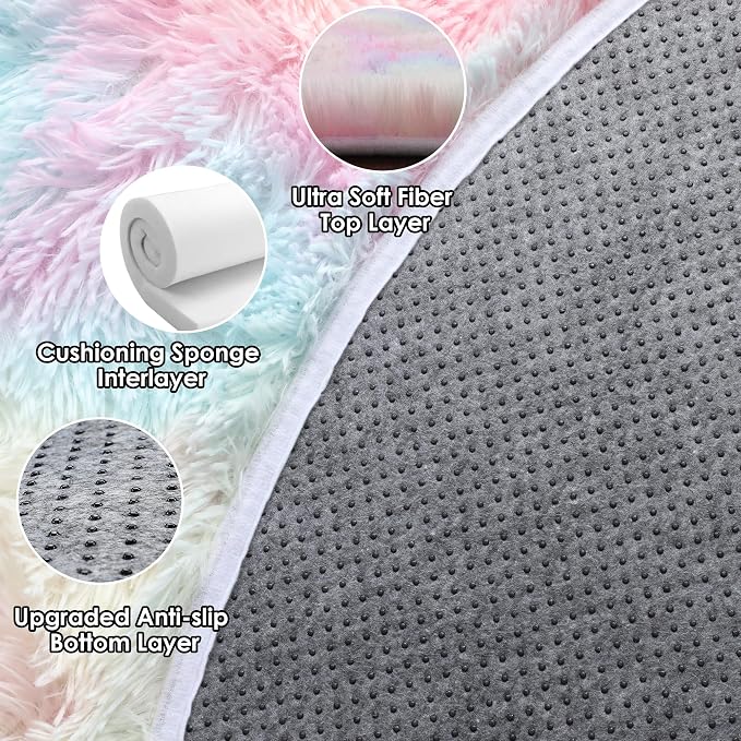 ONASAR Rainbow Round Area Rugs 5ft, Soft Bedroom Circle Rug Mats - Image 9