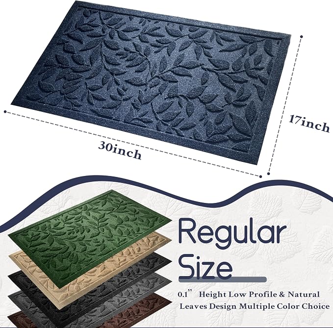 Blue Leaves Outdoor Indoor Entrance Doormats, Absorbent Durable Heavy Duty - Image 2