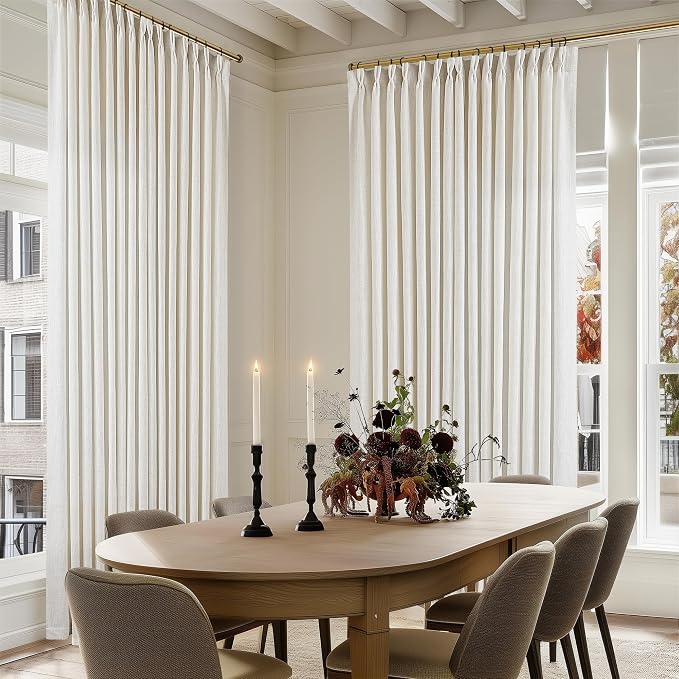 Natural Extra Wide Pinch Pleat 100 x 108 Inch Linen Curtains | Cream Ivory - Image 2