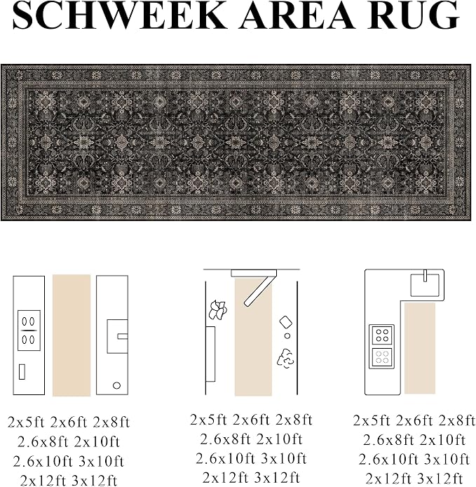 Schweek 2x8 Runner Rug Washable Rug Non Slip Vintage Rugs - Image 2