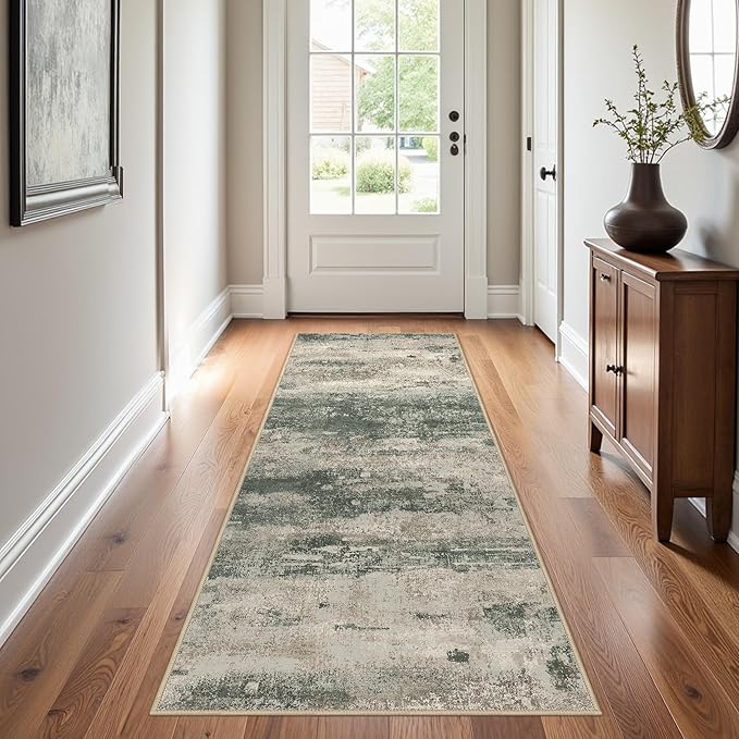 Runner Rug for Hallway Kitchen, Soft Modern Abstract Throw Rugs, Low Pile Floor by BEIMO