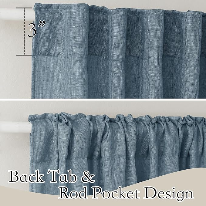 RYB HOME Stone Blue Sheer Curtains 90 inch Long Light Filtering Privacy Window - Image 2