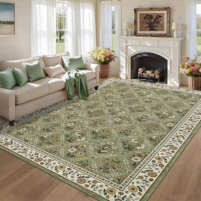 6x9 Machine Washable Area Rugs for Living Room Floral Stain Resistant Soft by GarveeHome
