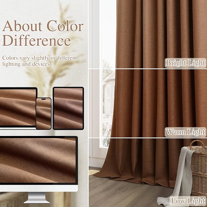 Guken 100% Blackout Linen Curtains 108 Inch Length 2 Panels Set - Image 7