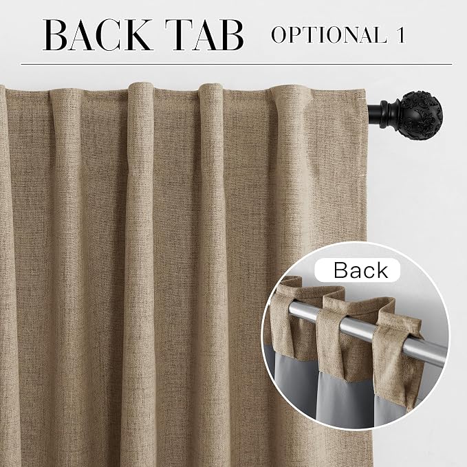 RYB HOME Burlap 100% Blackout Short Curtains 52 Width 45 inch Length, Light - Image 7