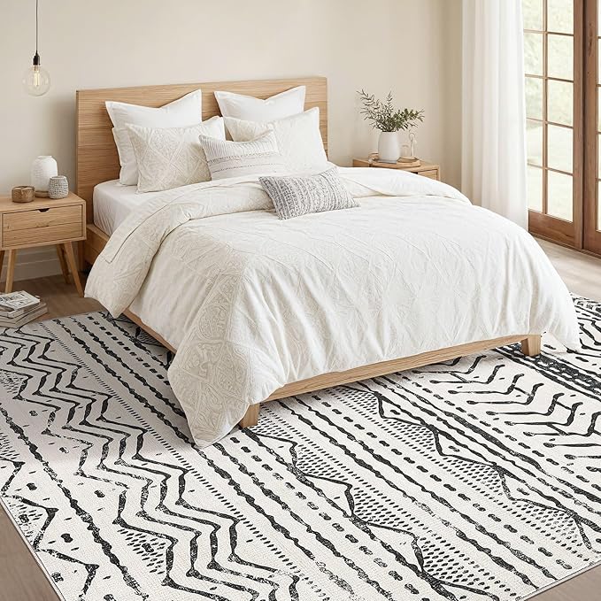 Nakagishi Black Rug Living Room 5X7: Washable Boho Large Neutral Soft Rug - Image 5