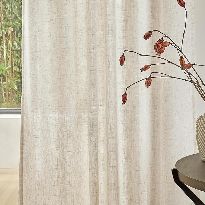 MYSKY HOME Linen Curtains for Living Room, Natural Semi Sheer Curtains & Drapes - Image 4