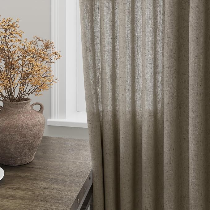 Mocha Linen Curtains 90 Inch Length 2 Panels Set - Image 3