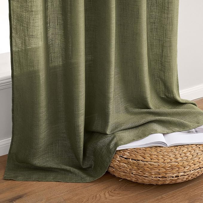 MIULEE Light Olive Green Linen Curtains 90 Inch Long 2 Panels - Image 7
