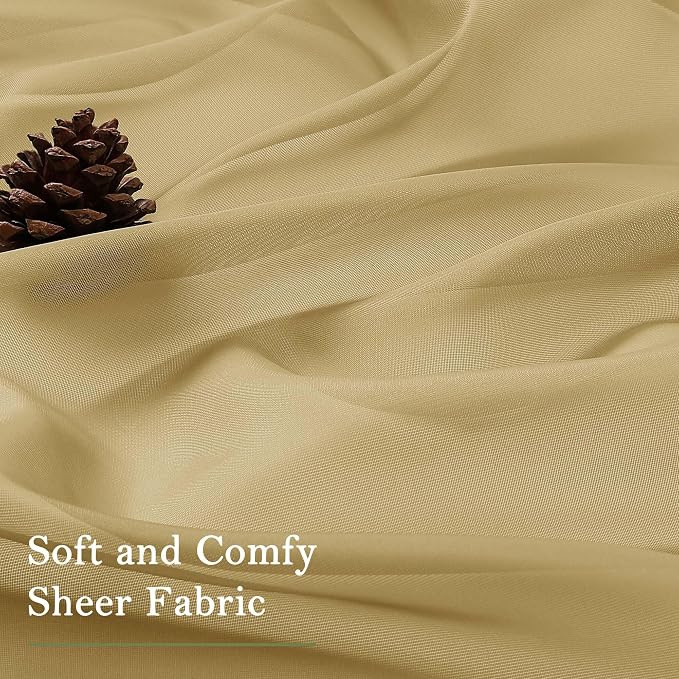 Lecloud Gold Sheer Curtains 63 Inch Length 2 Panels, Rod Pockets Window - Image 8