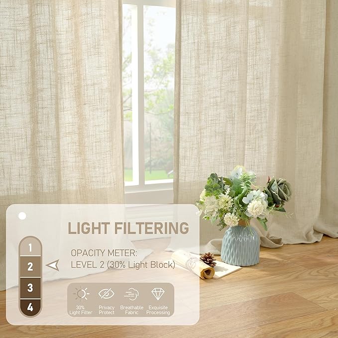 LAMIT Natural Linen Curtains for Living Room, 80 inch Length Light Filtering - Image 4