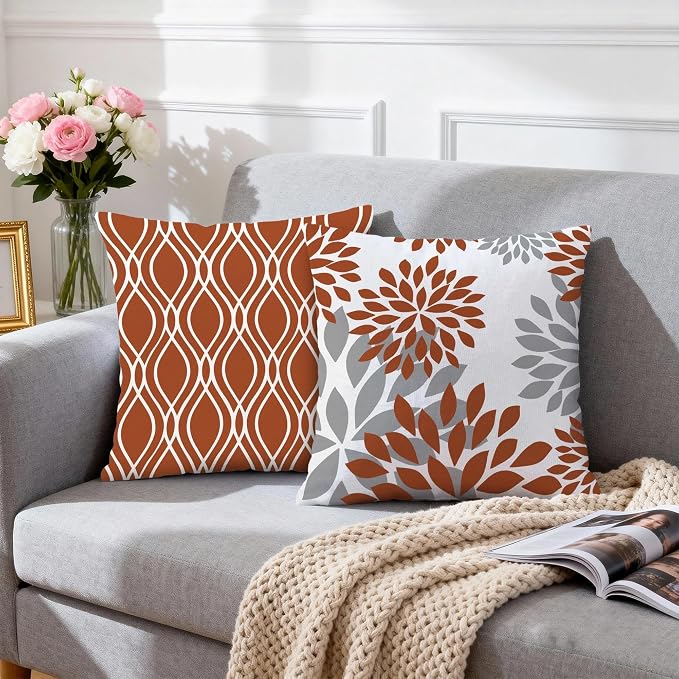 Hexagram Geometric Burnt Orange Pillow Covers 20x20 Set of 4, Decorative - Image 3
