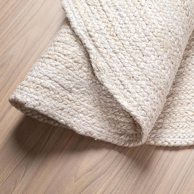 Hausattire Hand Woven Jute Braided Rug, 3’ Round – Off White, Reversible Boho - Image 5