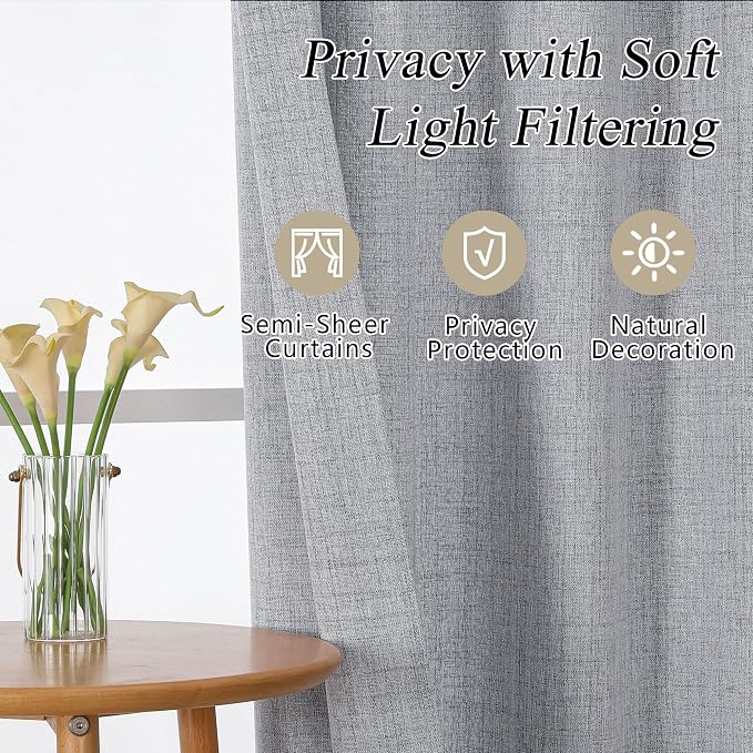 OVZME Grey Valance for Windows, Light Filtering Faux Linen Textured Small Cafe - Image 7