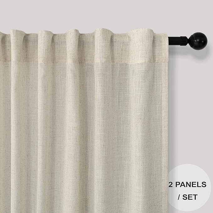 Pitalk Beige Linen Curtains 95 Inches Long 2 Panels - Image 2