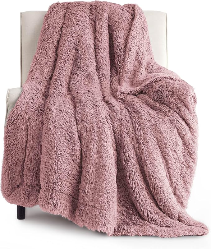 Bedsure GentleSoft Fuzzy Sherpa Faux Fur Twin Blanket Dusty Pink Cozy Gifts by BEDSURE