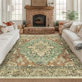 Area Rugs Square 8ft Washable Non-Slip, Floral Vintage Distress Print Pattern by RELEANY