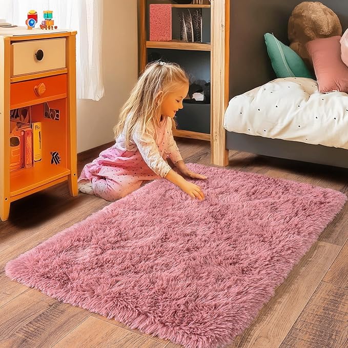 Small Blush Rugs for Bedroom, Fluffy 2x3 Rug Throw Non Slip for Bedside Dorm - Image 2