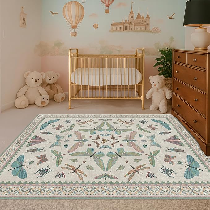 Light Blue and Pink Rug 4x6 Rugs by HazoHaus