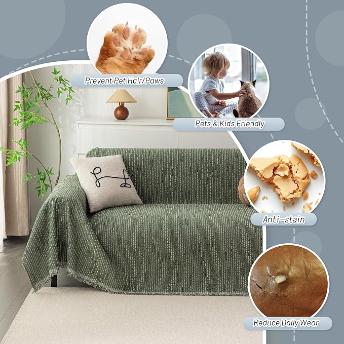 MYSKY HOME Boho Couch Cover Moss Green Sofa Covers - Image 3