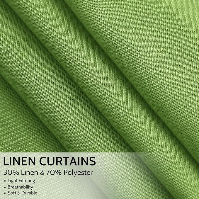 Extra Long Curtain Lime Green Morden Linen Blend Light Filtering Back Tab - Image 2