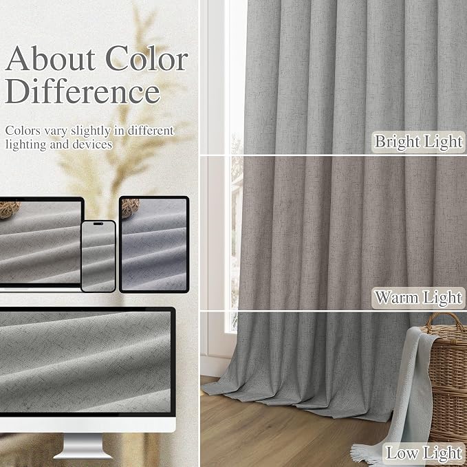 Guken 100% Blackout Linen Curtains 84 Inch Length 2 Panels Set - Image 7