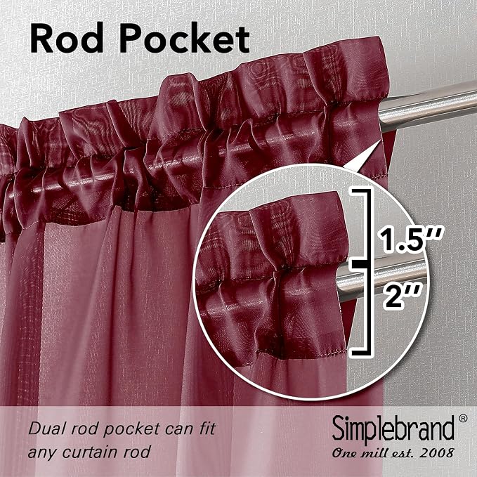 Simplebrand Red Short Sheer Curtains 45 Inch Length - Image 2