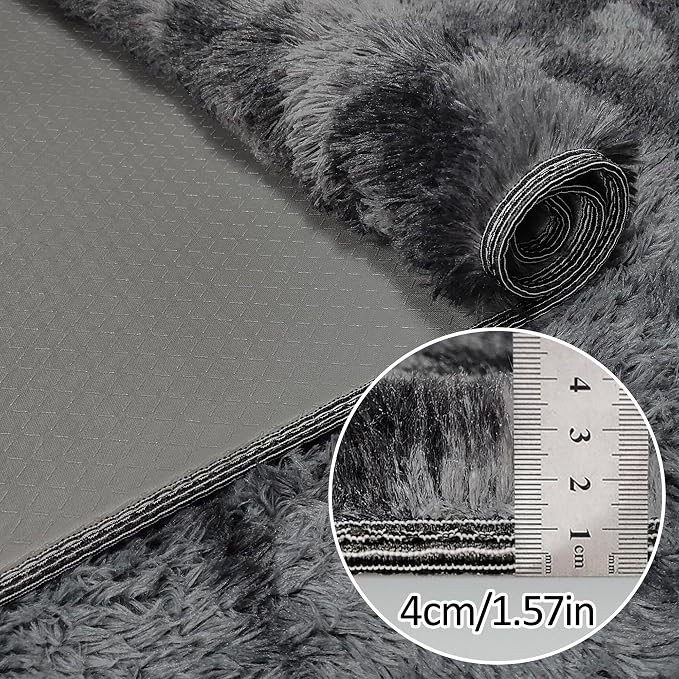 Small Tie-Dyed Area Rug for Bedroom 3x5 Mini Black Grey Fluffy Rug Mat Bedside - Image 3