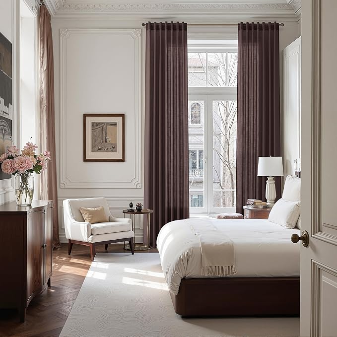 Coffee Brown Linen Curtains 132 Inch Length - Image 5