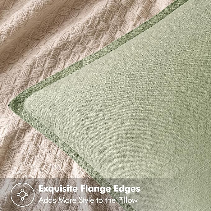 MIULEE Decorative Linen Pillow Covers 20x20 Inch Light Green | Boho Farmhouse​ - Image 2