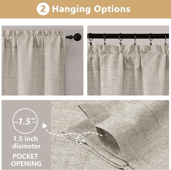OVZME Valance for Windows, Light Filtering Faux Linen Textured Small Short - Image 7