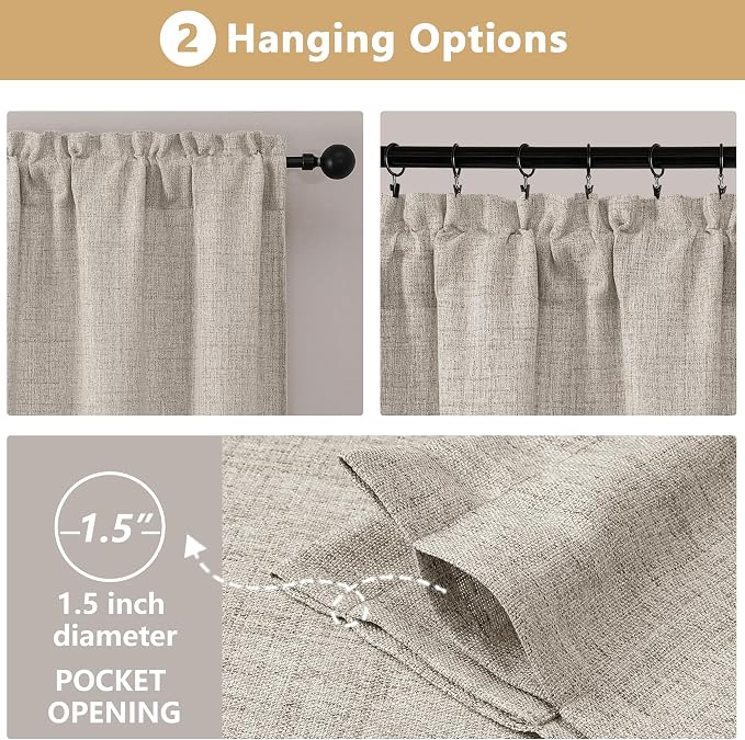 OVZME Valance for Windows, Light Filtering Faux Linen Textured Small Short - Image 6